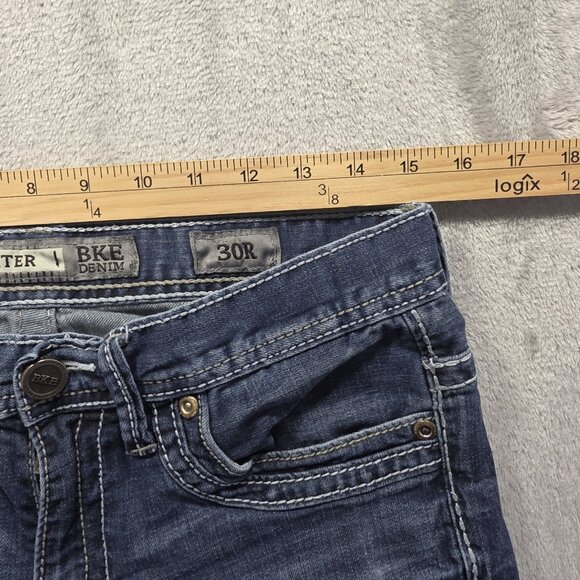 BKE Jeans Mens 30R Blue Carter Bootcut Demin Pants Faded Distressed STAIN - Picture 9 of 13